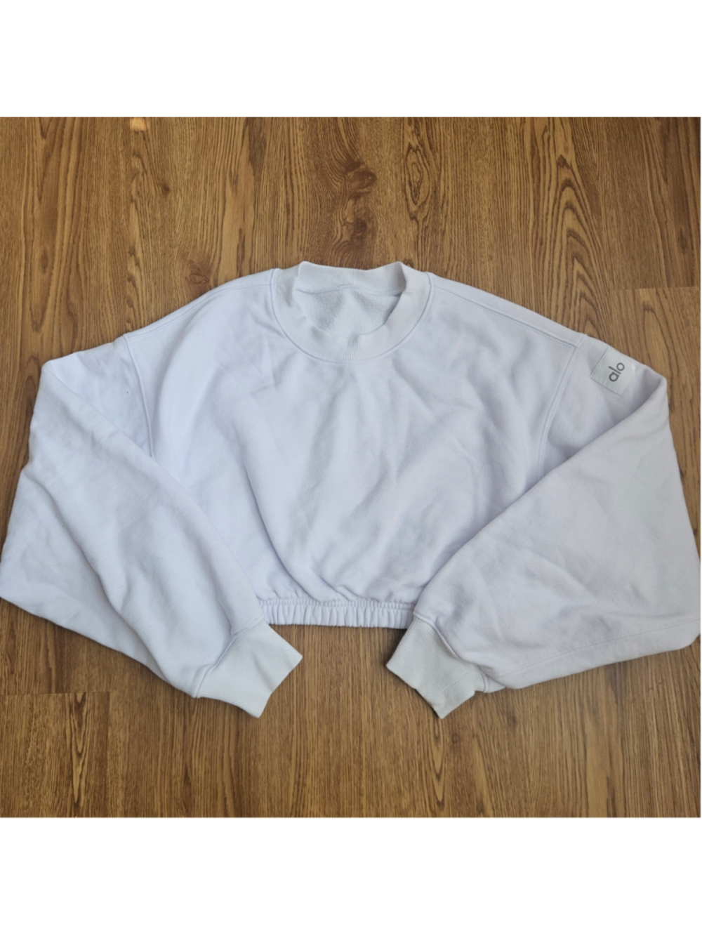 Alo Devotion Cinched Hem Cropped Sweatshirt White Athleisure Activewear Yoga